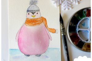 pingouin, aquarelle, dessin aquarelle, atelier créatif, technique aquarelle, atelier peinture